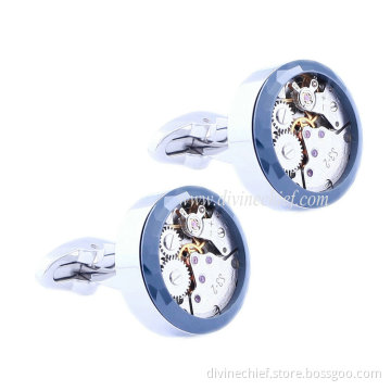 Fixed With Ceramics Circle Watch Cufflinks for Men Customize Functional Stainless Steel Movement Cufflinks